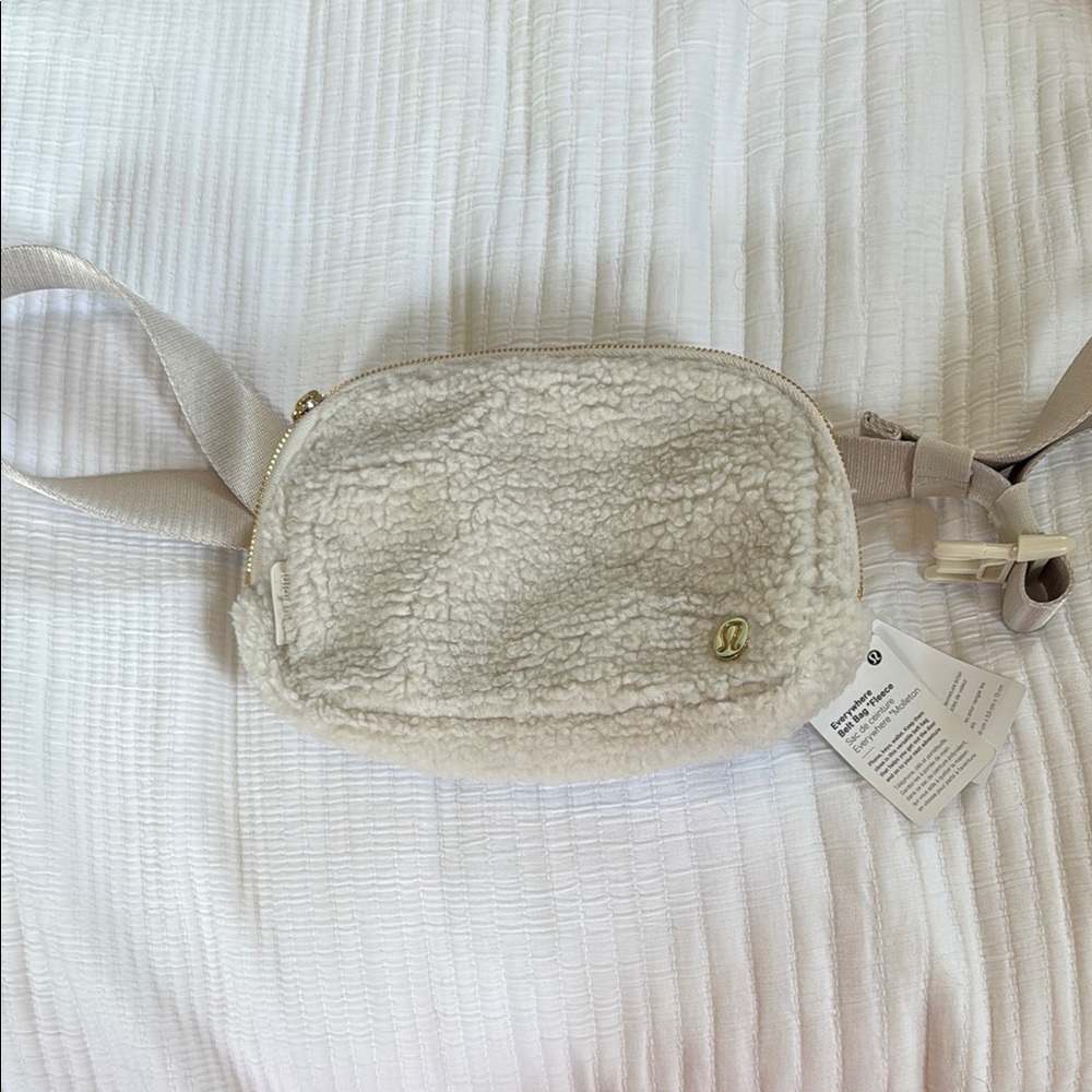 lululemon athletica White Fleece Everywhere Belt Bag with Gold Buckle